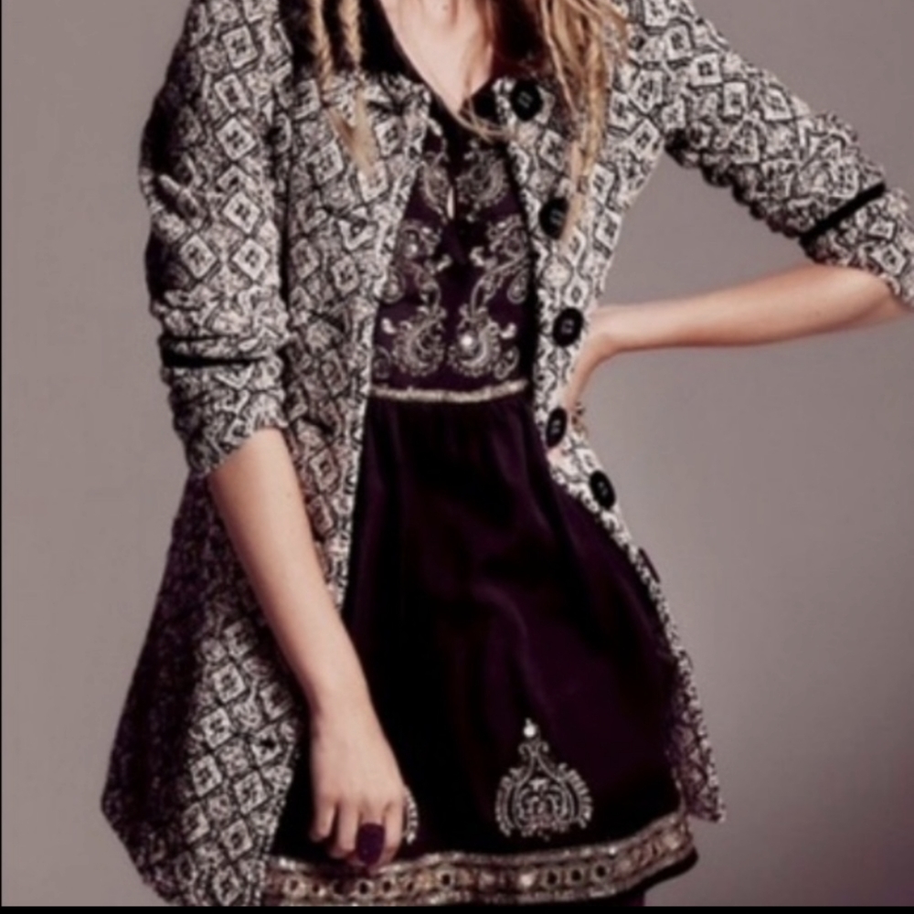 Free People Peacoat black white tapestry peacoat